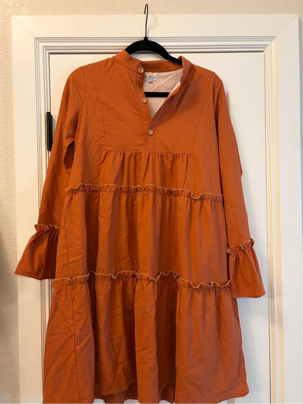 Women's Long-Sleeve Tiered Dress in Rust